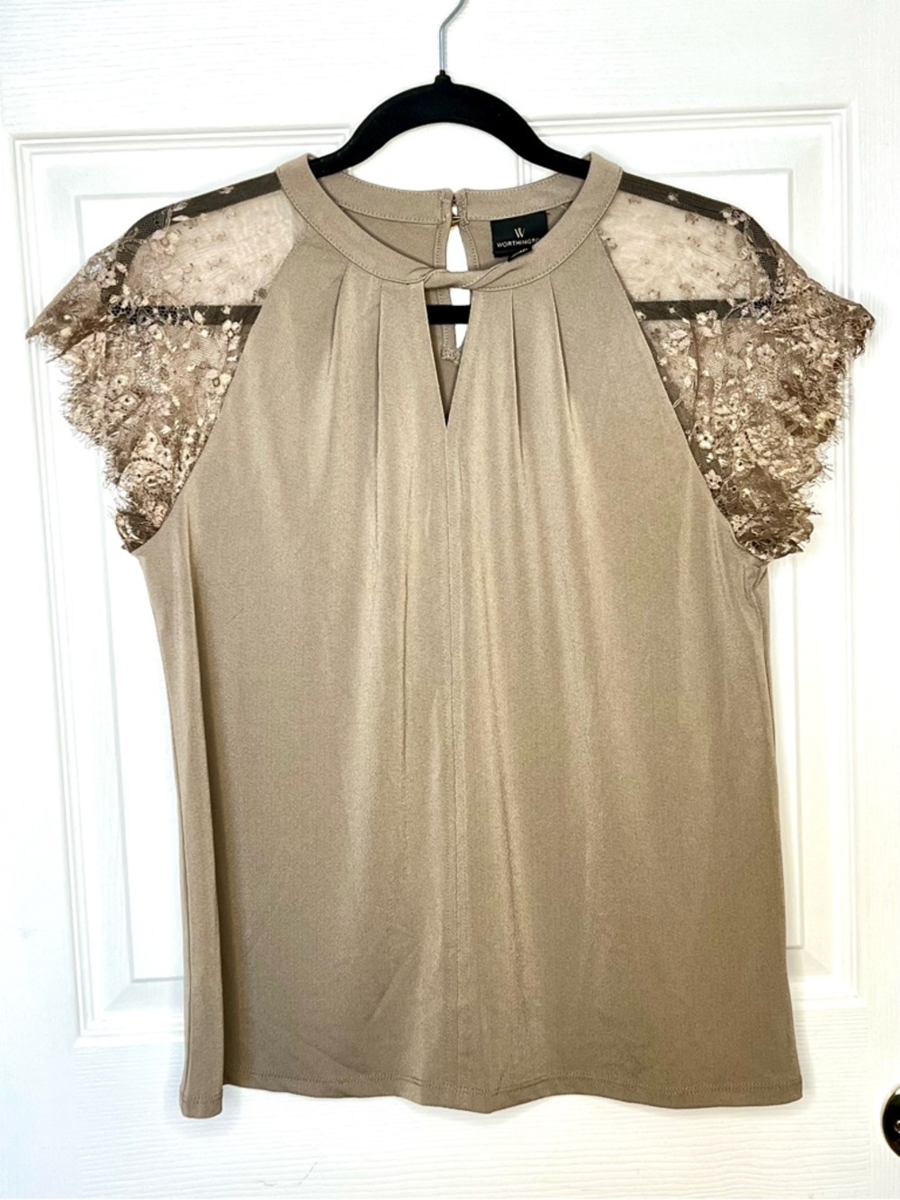 Worthington Lace Sleeve Keyhole Blouse Medium Champagne Taupe